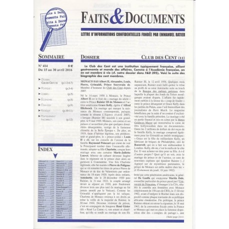 Faits & Documents - n°414 - du 15 au 31 avril 2016