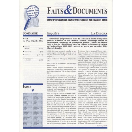 Faits & Documents - n°418 - du 1er au 15 juillet 2016