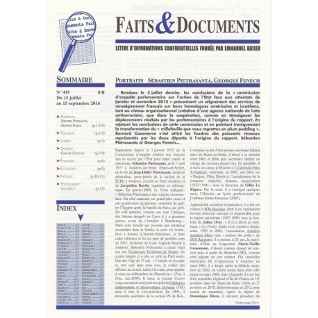Faits & Documents - n°419 - du 15 juillet au 15 septembre 2016