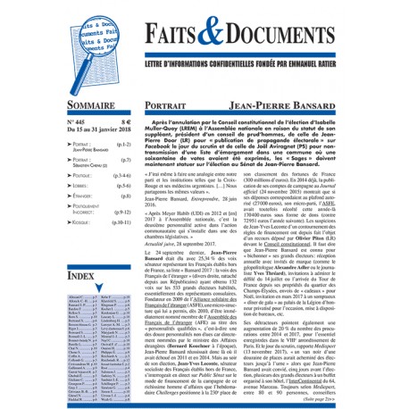 Faits & documents - n°445 - Du 15 au 31 janvier 2018