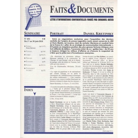 Faits & Documents n°452 - du 1er au 30 juin 2018